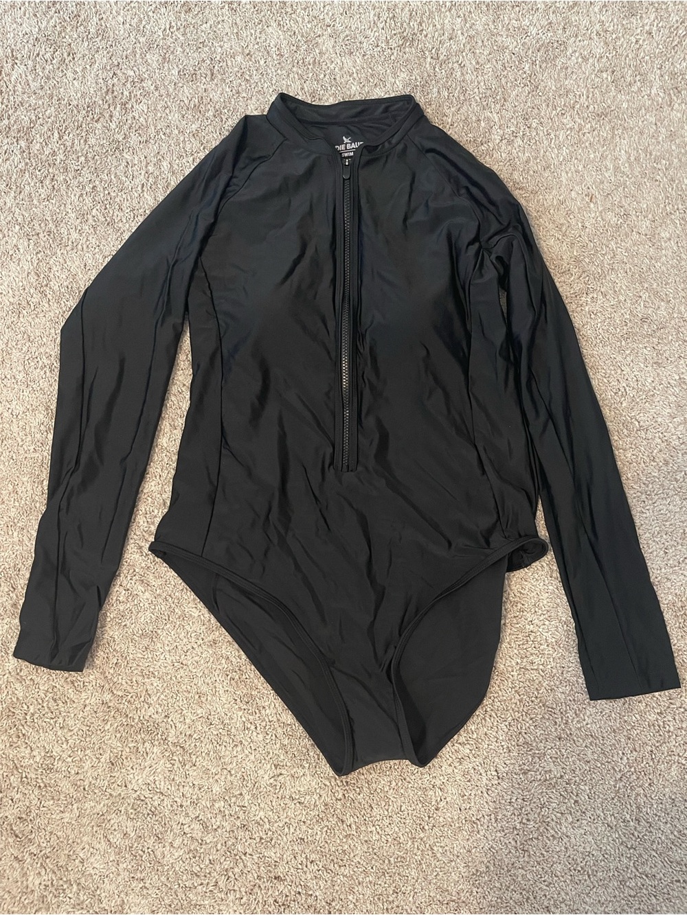 Eddie Bauer Black Long-Sleeve Zip Front Women's Swim Suit